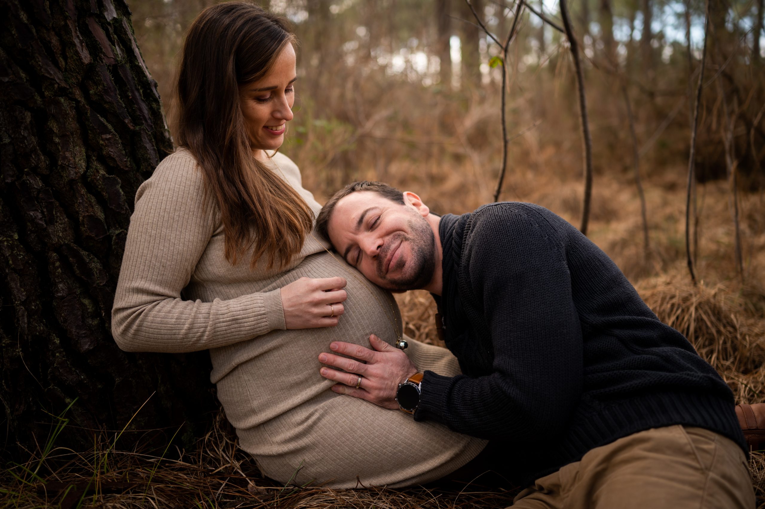 Photo grossesse automne en forêt de Martillac